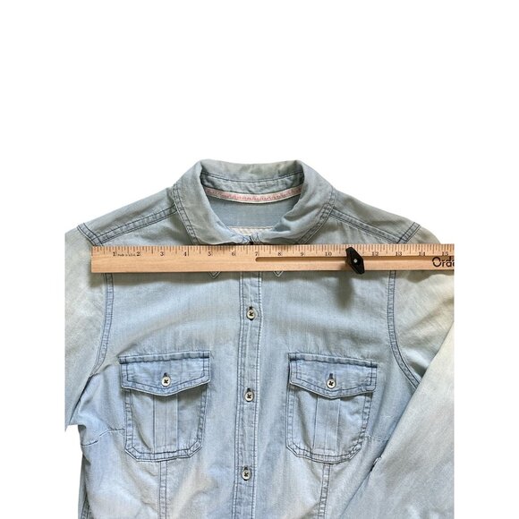 SO Perfect Shirt Womens Medium Chambray Denim Long Sleeve Button Western Top - Picture 9 of 11